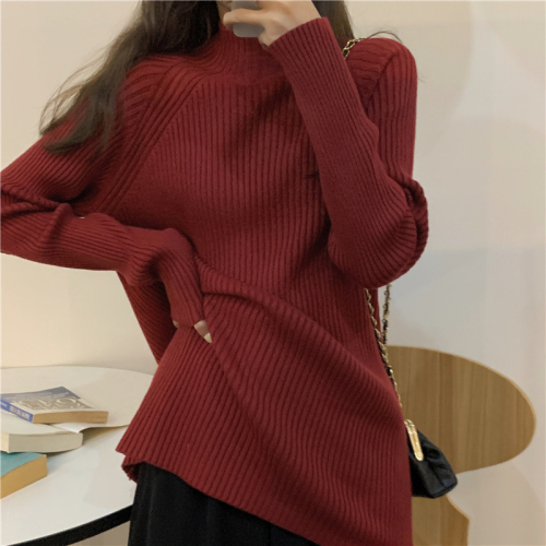 Real price high thick Korean new versatile lazy loose thickened Pullover semi high neck sweater color