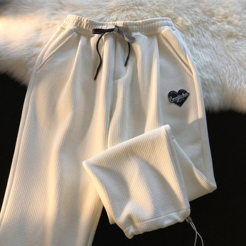 Guantu waffle composite fashion cool love drawstring leisure sports pants Plush
