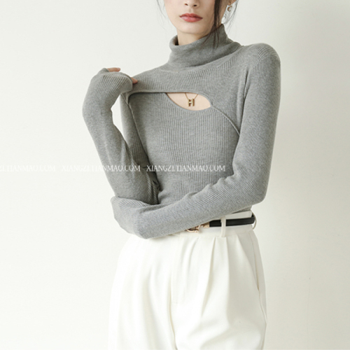 2021 new soft waxy sweater high neck long sleeve top design sense sweater women's thick inner bottom shirt