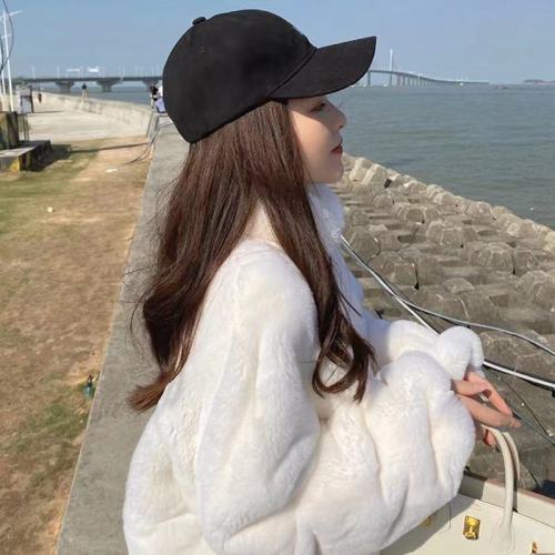 Short hooded lamb fluffy coat women's autumn and winter loose imitation Rex Rabbit Fur and plush thickened stand collar zipper sweater