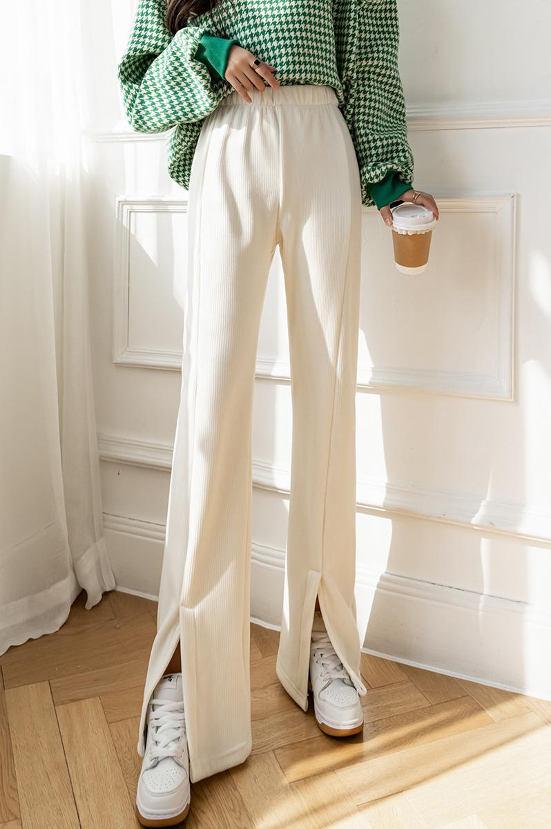 Real shot cashmere split velvet wide leg pants for women in autumn and winter 2021, high waist, loose and slightly pulled, thin and versatile casual pants