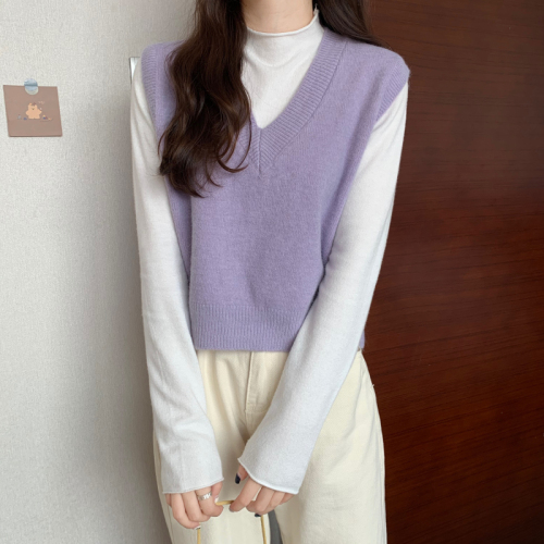 Real price ~ autumn and winter middle neck long sleeve bottoming shirt + texture warm solid color versatile Waistcoat Vest