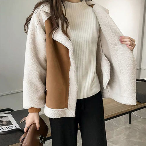 Suede coat women's autumn and winter short short small loose thickened fur one fried Street lamb cashmere motorcycle clothes