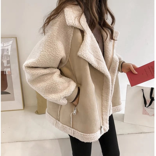 Suede coat women's autumn and winter short short small loose thickened fur one fried Street lamb cashmere motorcycle clothes