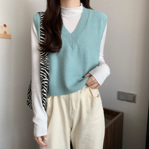 Real price ~ autumn and winter middle neck long sleeve bottoming shirt + texture warm solid color versatile Waistcoat Vest
