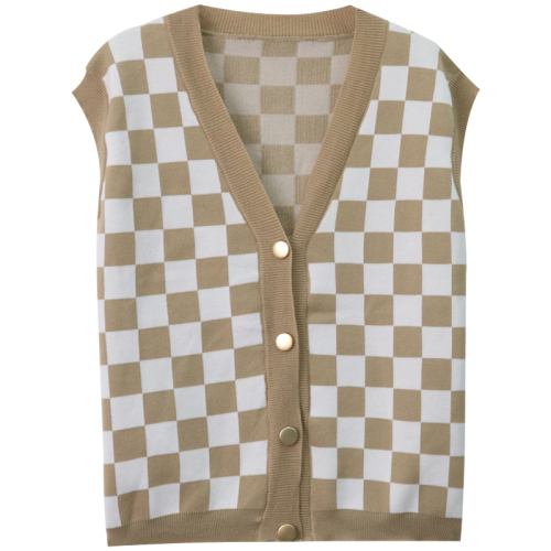 Retro fashion lattices, knitted waistcoat, salt sweetened sweater, cardigan suit, autumn 2021 new dress.