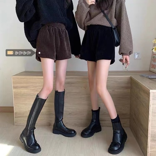 Non real shooting high waist corduroy shorts women's 2021 spring and autumn new outer boots and wide leg pants