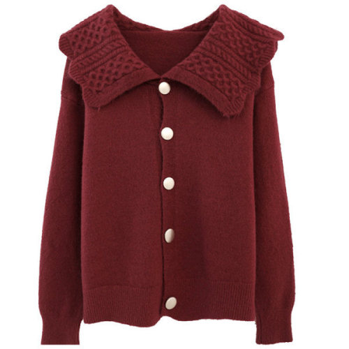 Japanese sweater coat women's autumn and winter new doll Lapel loose lazy Navy style versatile knitted cardigan