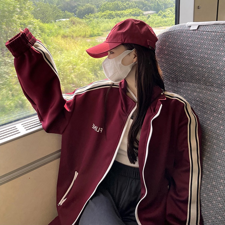 Spring and autumn new thin Baseball Jacket BF wind stripe contrast letter stand collar Sportswoman