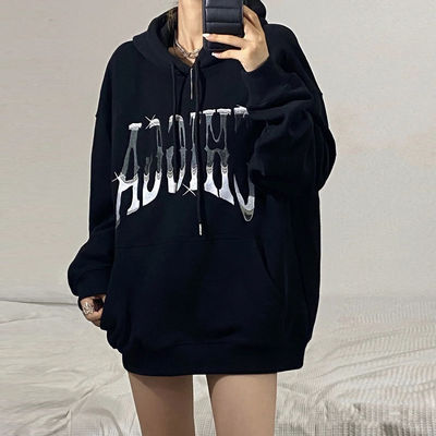 Plush American alphabet printed Hoodie women's 2021 autumn winter Korean loose Pullover Top Fashion