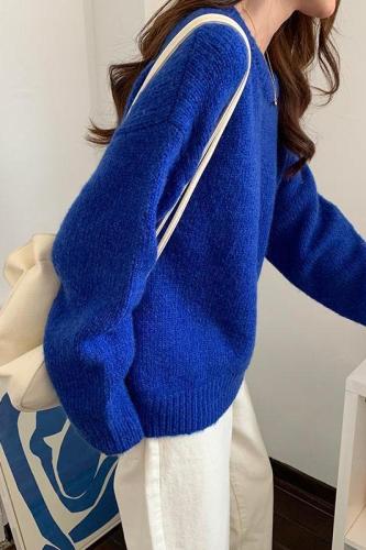 Royal Blue mohair sweater women's loose lazy versatile Pullover autumn and winter wear Klein Blue Sweater Top