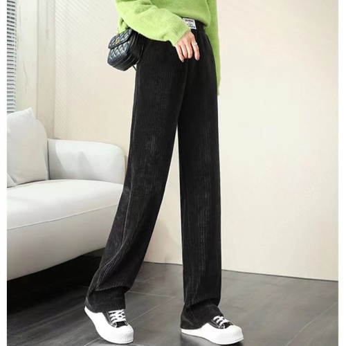 Official figure autumn and winter Plush thickened corduroy wide leg casual pants women's new loose high waist straight pants pants