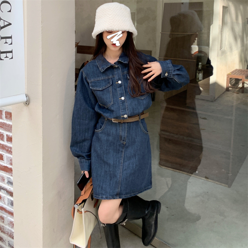 Actual shooting of new fat mm large women's wear age reducing denim skirt fat sister mm loose dress
