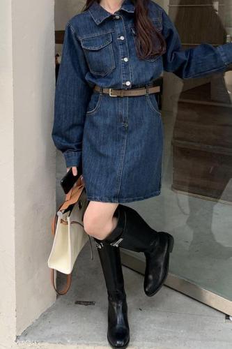Actual shooting of new fat mm large women's wear age reducing denim skirt fat sister mm loose dress