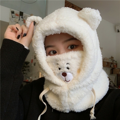 Thickened bubble cloth cute bear lamb cashmere Lei Feng Hat Winter cycling windproof mask scarf 1