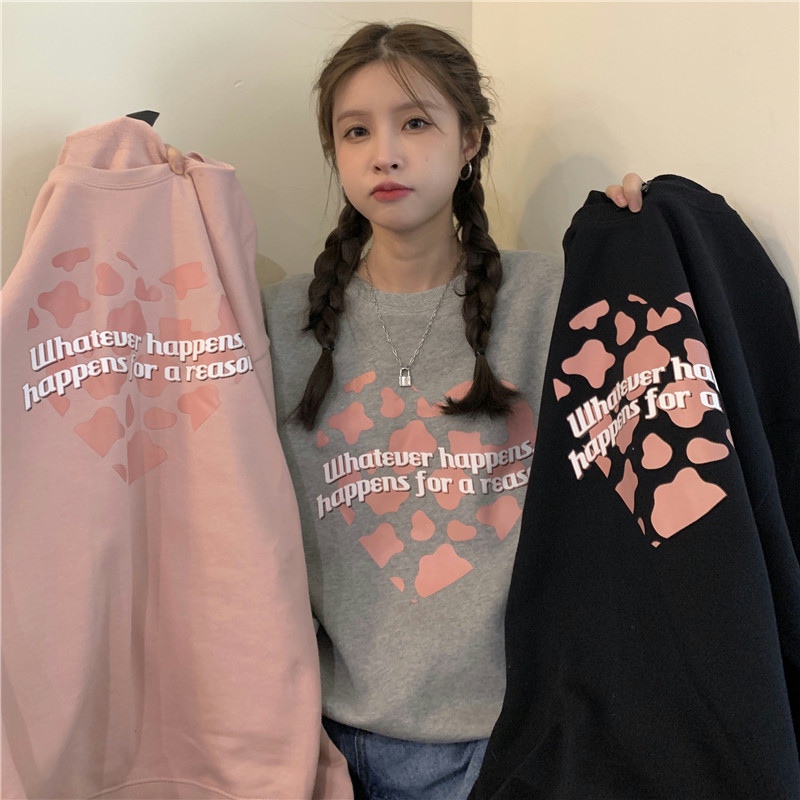 Sweater thin cotton fish scale creative love loose round neck women's sweater