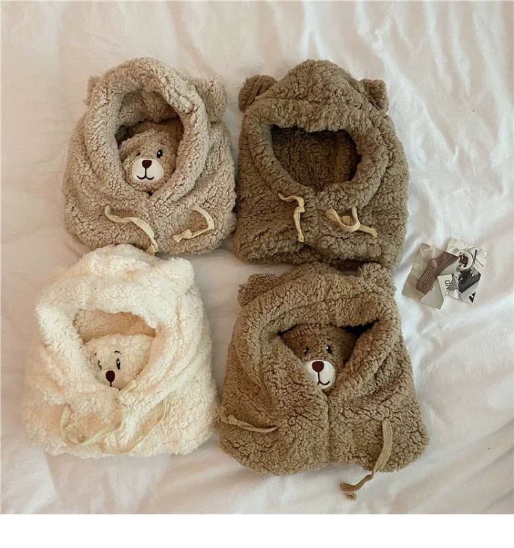 Thickened bubble cloth cute bear lamb cashmere Lei Feng Hat Winter cycling windproof mask scarf 1
