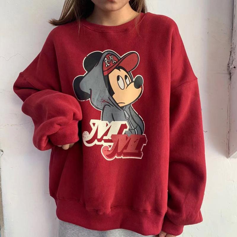 Cartoon printed plush hoodless Pullover for women in autumn and winter thickened loose large thermal jacket for students