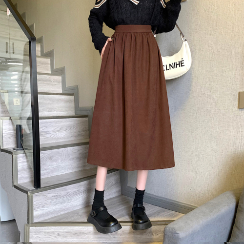 Real price ~ Corduroy Skirt women's mid autumn and winter long high waist thin A-line skirt covering the crotch and large umbrella skirt