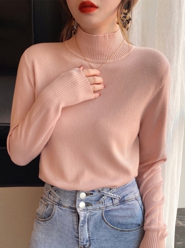 Soft milk sweater women's loose in autumn and winter wear a half high neck knitted bottomed shirt, 2021 new style with a gentle top inside