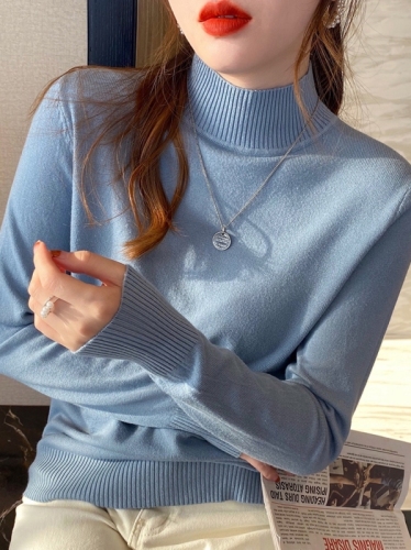 Soft milk sweater women's loose in autumn and winter wear a half high neck knitted bottomed shirt, 2021 new style with a gentle top inside