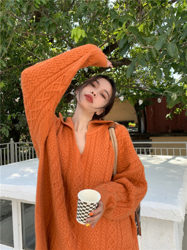 Real shooting real price Lapel twist sweater jacket female design sense of minority autumn and winter loose V-neck Japanese sweater