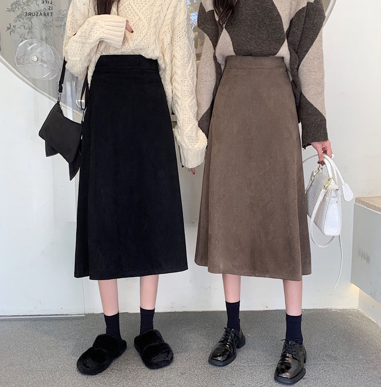 Real price ~ New Korean semi elastic waist fashion versatile medium and long skirt A-line skirt women