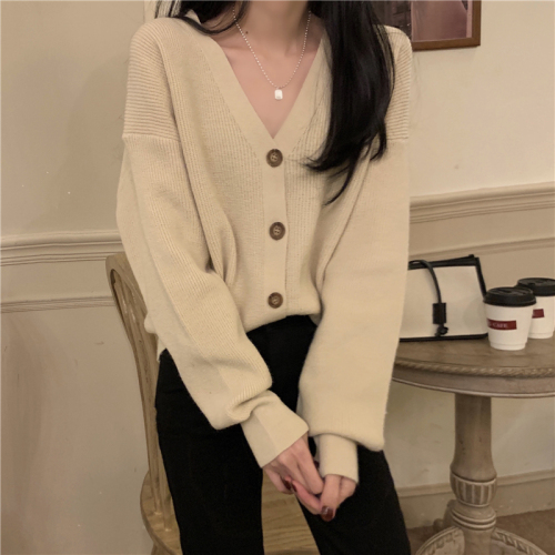 Real Price vintage V-Neck Sweater Coat cardigan women's 2021 autumn and winter new style French Knitted Top