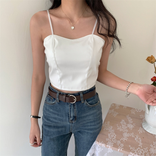Real shooting, real price small suspender vest, women's interior with autumn and winter Korean PU leather, slim temperament, and sleeveless bottomless shirt