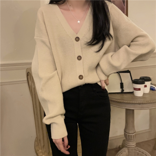 Real Price vintage V-Neck Sweater Coat cardigan women's 2021 autumn and winter new style French Knitted Top
