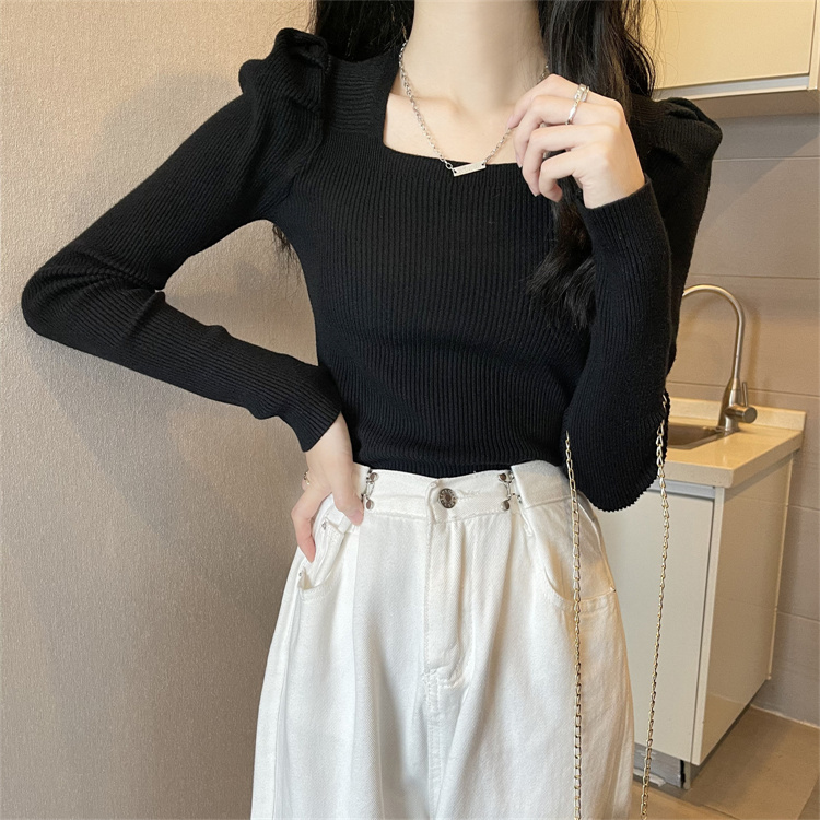Real price real shot knitwear versatile square collar bottomed blouse women's winter blouse slim fitting long sleeve inner sweater women