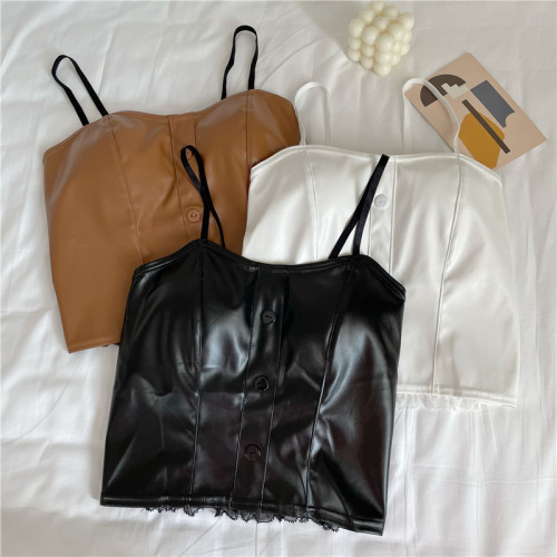 Real price small suspender vest with PU leather in winter