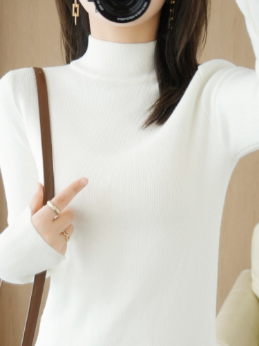 2021 autumn and winter new half high collar bottomed shirt women's sweater slim fit Pullover tight inner long sleeve Knitted Top