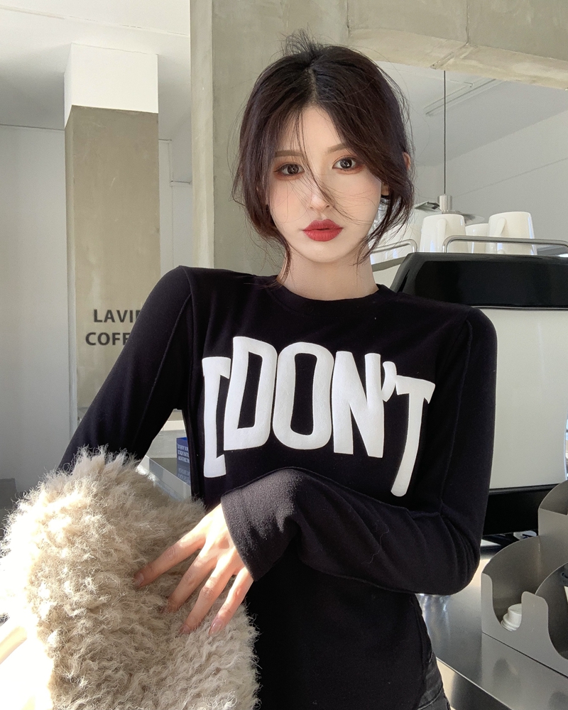 Real shooting of Winter Hong Kong Style personalized letter printing ground wool cotton slim fit, wear outside and wear inside with a bottomed T-shirt