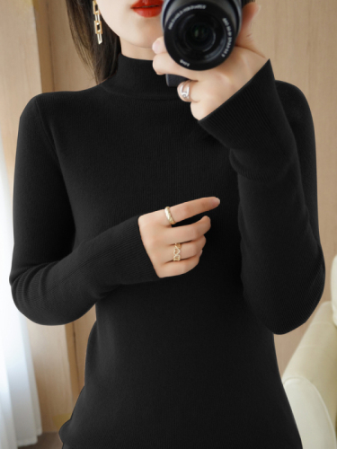 2021 autumn and winter new half high collar bottomed shirt women's sweater slim fit Pullover tight inner long sleeve Knitted Top