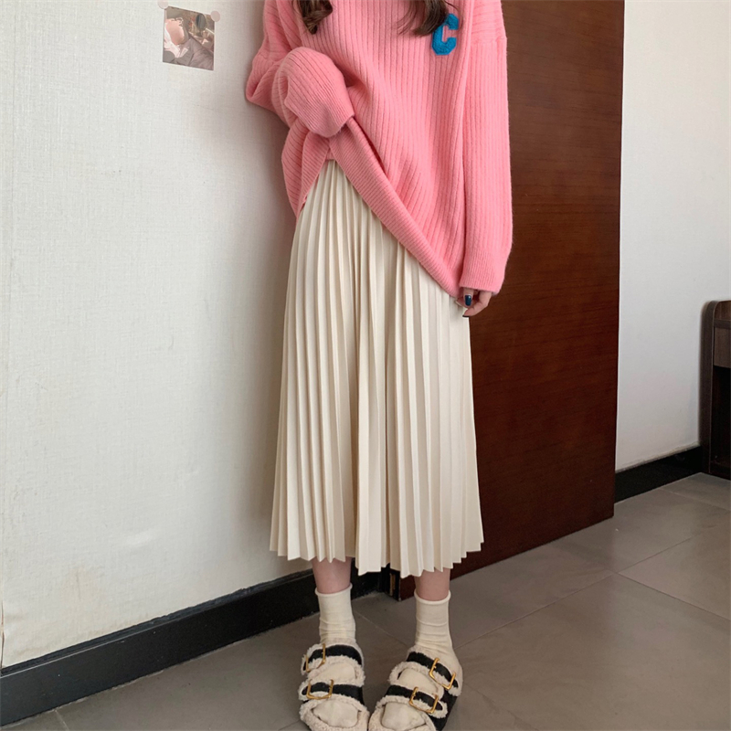 Real price basic style versatile drape full pleated skirt pleated skirt solid color elastic skirt