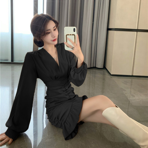 2021 autumn new Korean dress irregular women's fashion long sleeve skirt