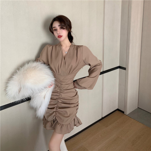 2021 autumn new Korean dress irregular women's fashion long sleeve skirt
