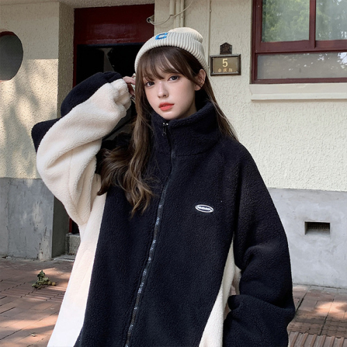Official figure real price lamb cashmere coat women's winter Plush thickened loose cotton clothes
