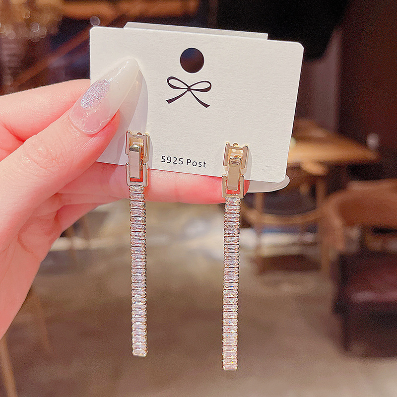 Real shot S925 silver needle super flash zircon long Tassel Earrings women's fashion net red same Earrings