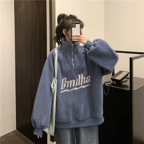 Official figure real price cashmere plus Plush thickened stand collar sweater women's Korean loose coat