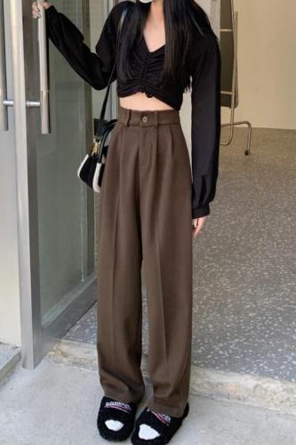 Real price Korean winter new high waist solid color hanging casual pants show thin and wide leg pants
