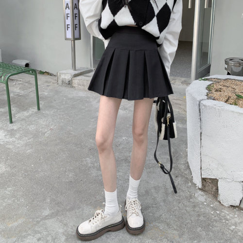 Real shot real price Korean high waist thin pleated skirt student versatile solid color skirt A-line skirt short skirt