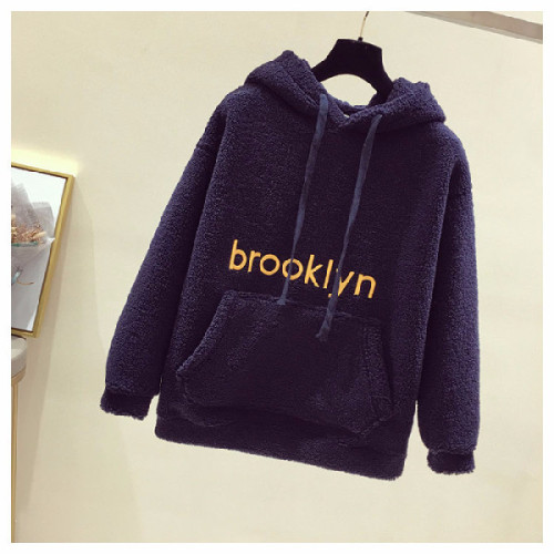 Autumn and winter new lamb cashmere sweater Korean version student loose hooded top Plush thickened warm jacket female