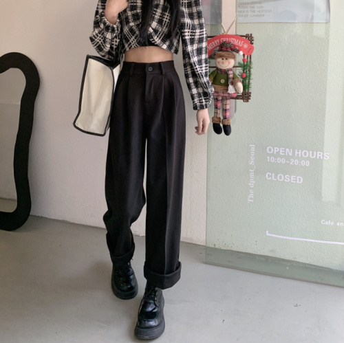 Real price Korean winter new high waist solid color hanging casual pants show thin and wide leg pants