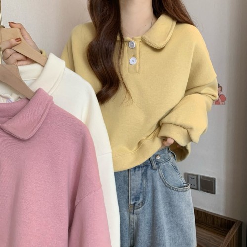 Real price real shooting new Korean version small man solid color polo collar foreign style loose and versatile short Pullover