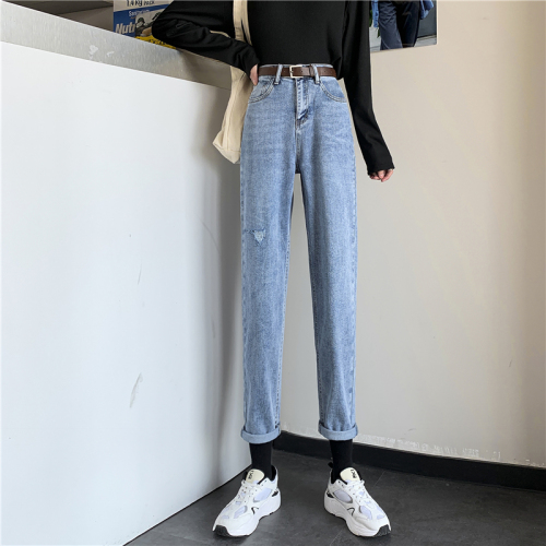 Korean version of 2021 new jeans women's loose and versatile slim Retro High waist straight pants