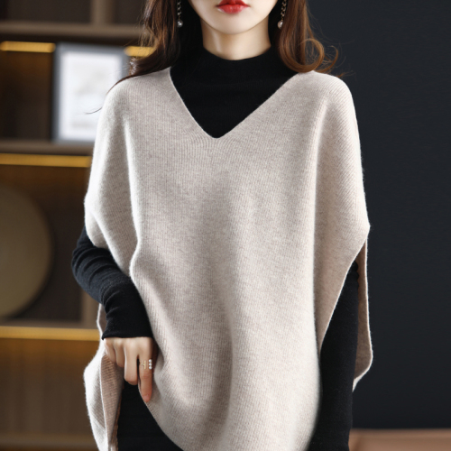 21 autumn and winter new cashmere sweater vest female V-neck bat sleeve solid color versatile sleeveless loose wool knitted waistcoat