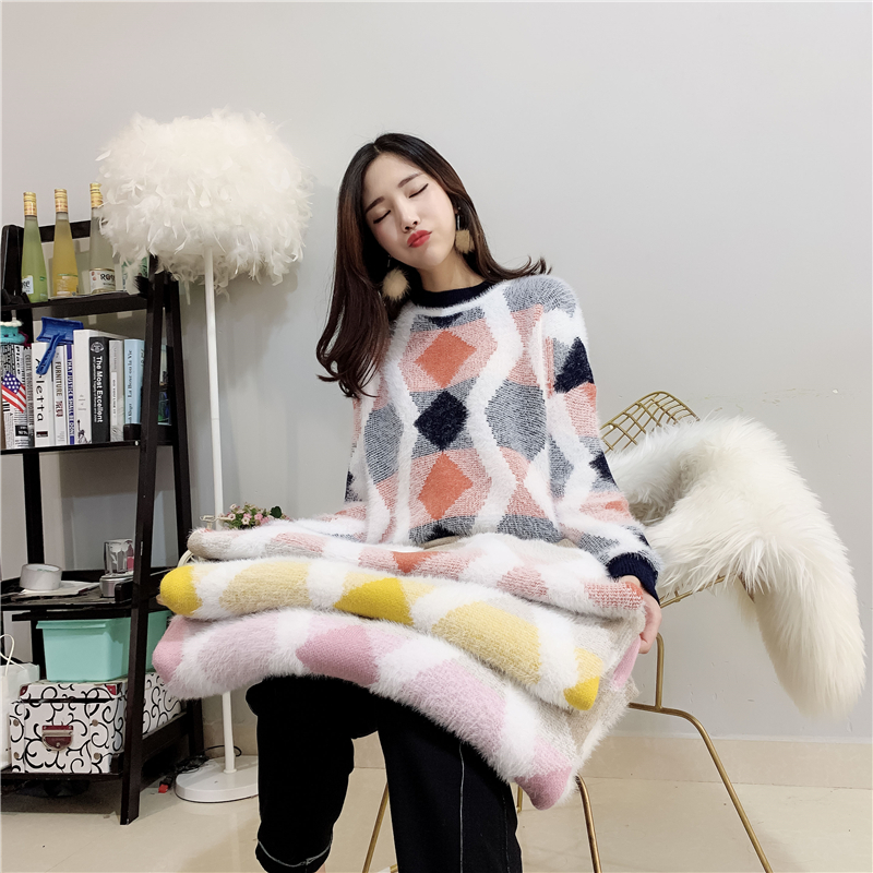 Real shooting of the new mink loose Pullover Sweater in autumn and winter 2021 Korean version