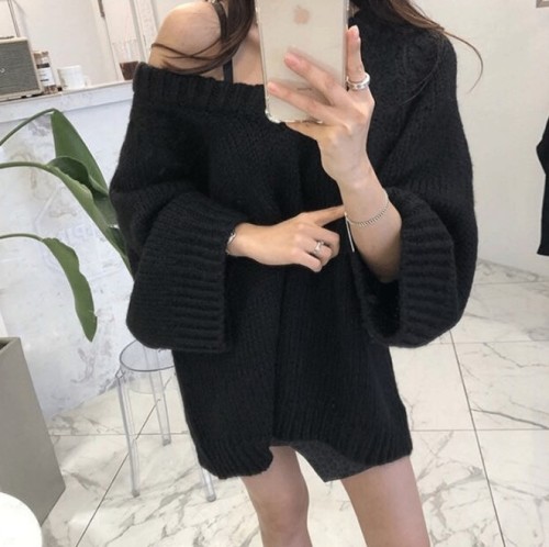 Loose V-Neck Sweater women's 2021 new autumn and winter outerwear Pullover lazy medium long versatile sweater top